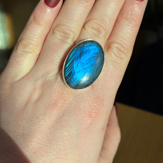 Labradorite AA GRADE 925 Silver Ring -  Size S