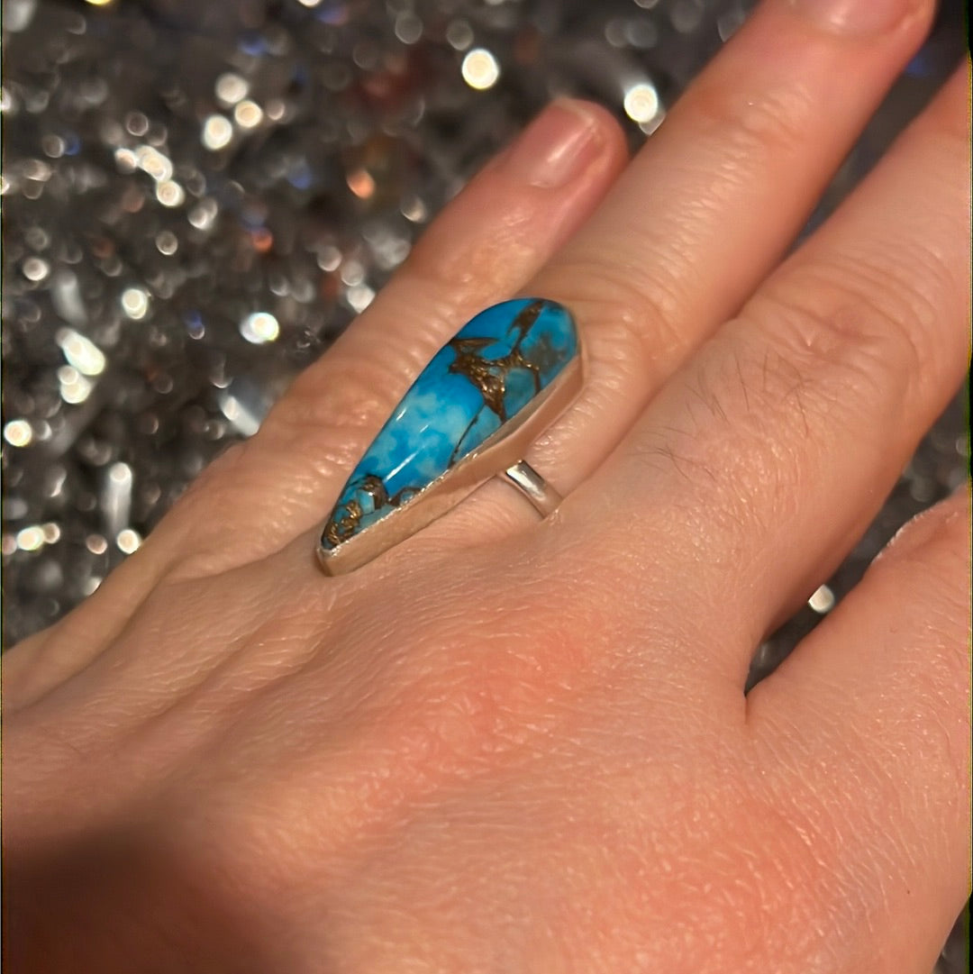 Copper Turquoise 925 Sterling Silver Ring -  Size L - L 1/2