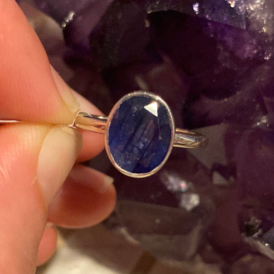 Sapphire 925 Facet Cut Sterling Silver Ring -  Size O - N 1/2