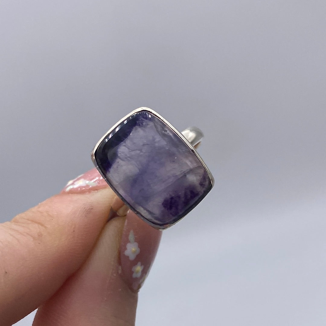 Blue John UK Fluorite Ring Size O 925 Silver