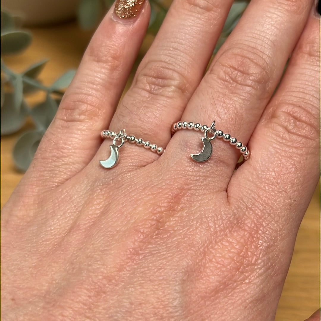 Spinny Moon Dangle - 925 Sterling Silver Fidget Ring