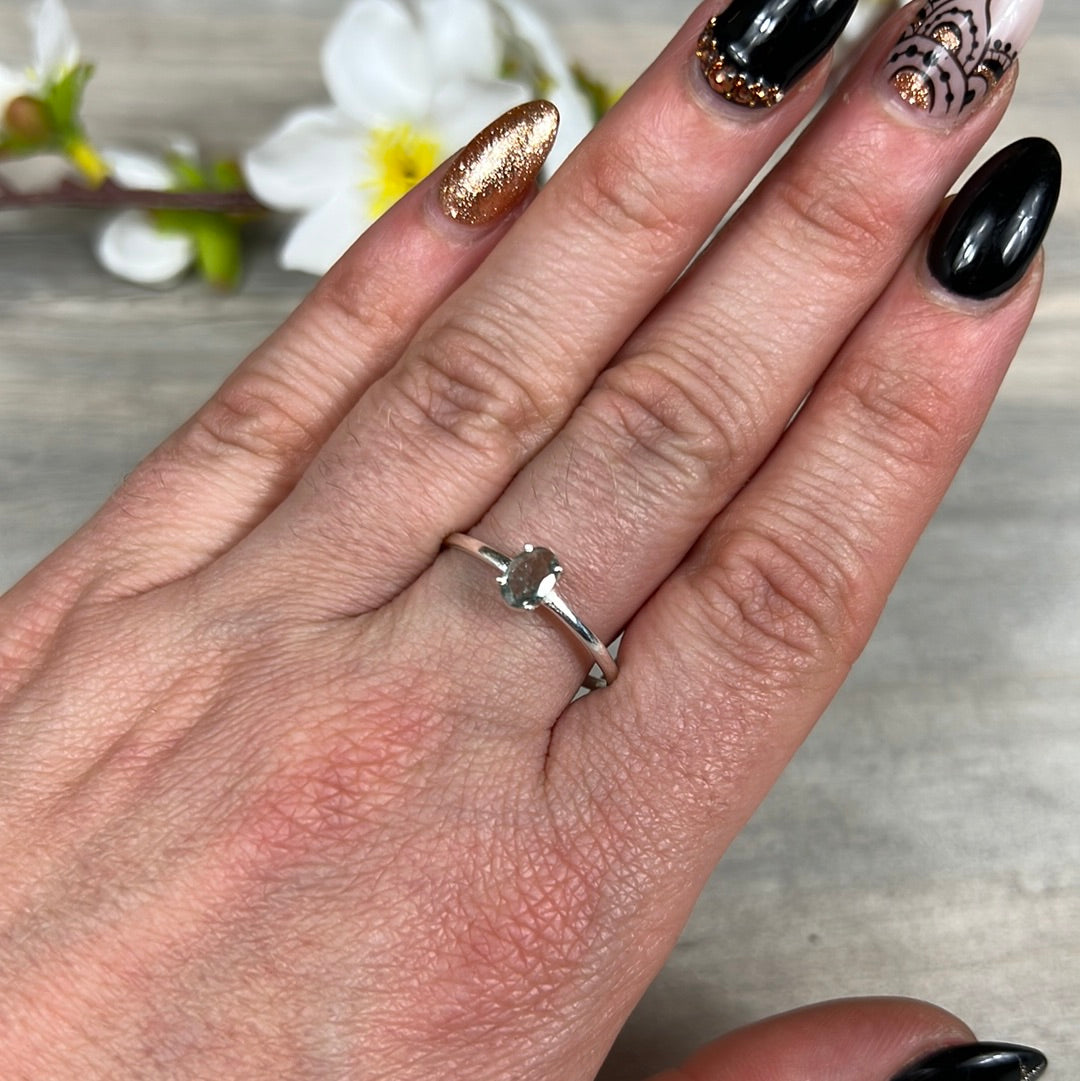 Blue Tourmaline Facet 925 Silver Ring - Size U