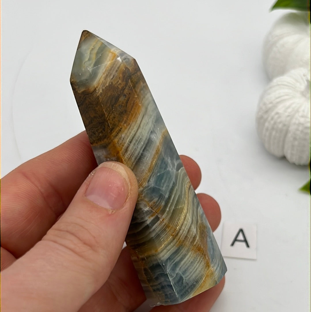 Aquatine Lemurian Calcite Tower (blue onyx)