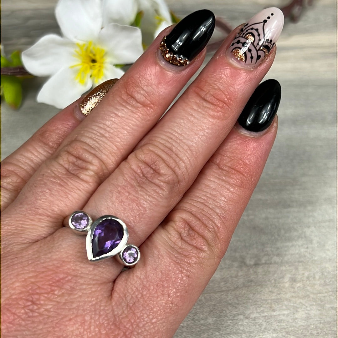 Amethyst Facet 925 Sterling Silver Ring -  Size P 1/2