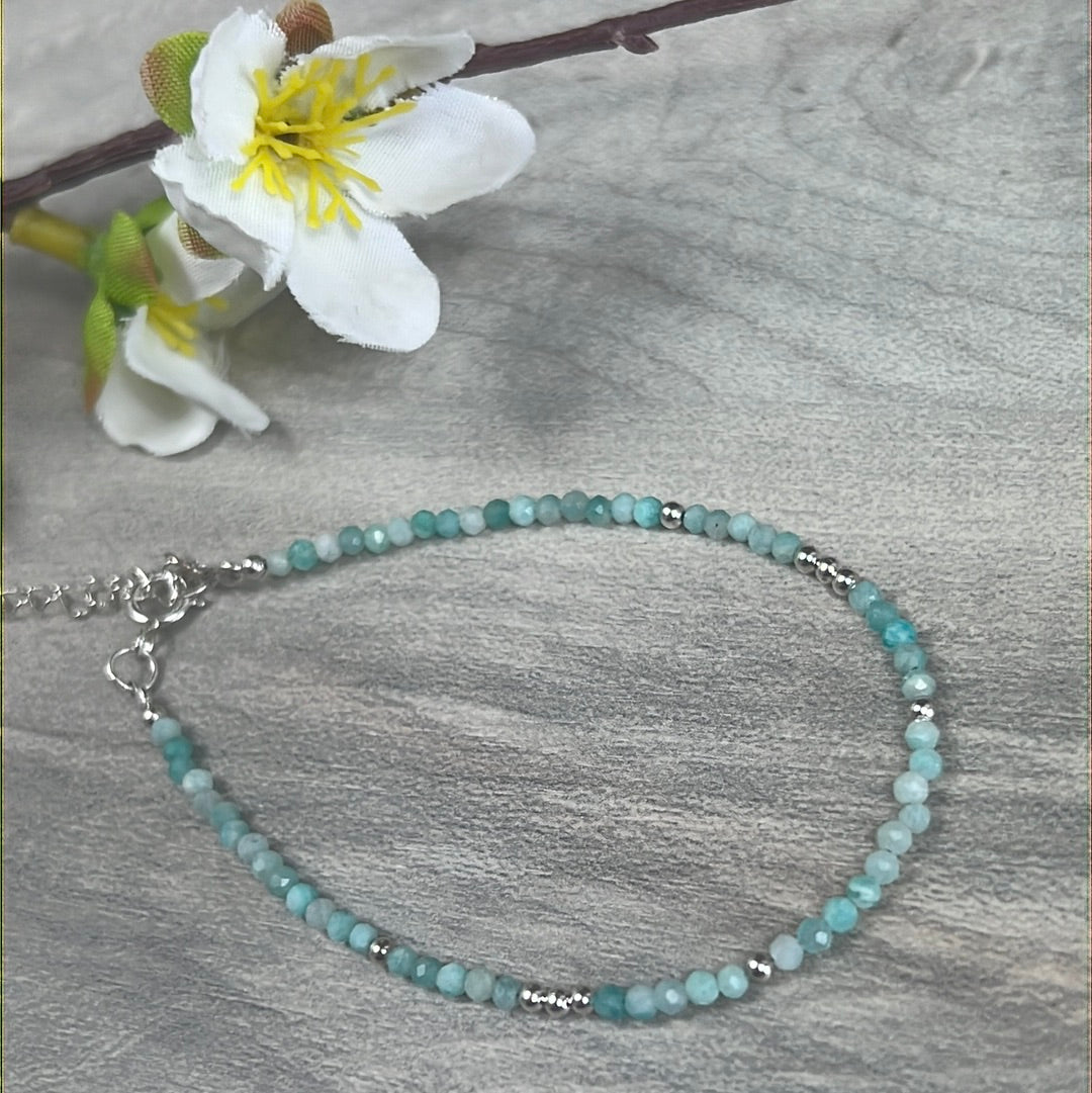 Crystal Bracelet with 10 silver beads - 925 Silver Adjustable