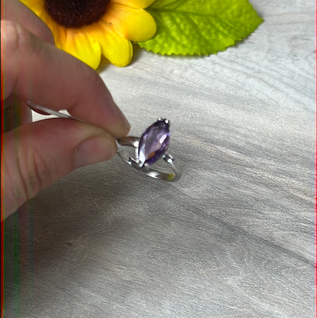 Amethyst Facet 925 Sterling Silver Ring -  Size Q