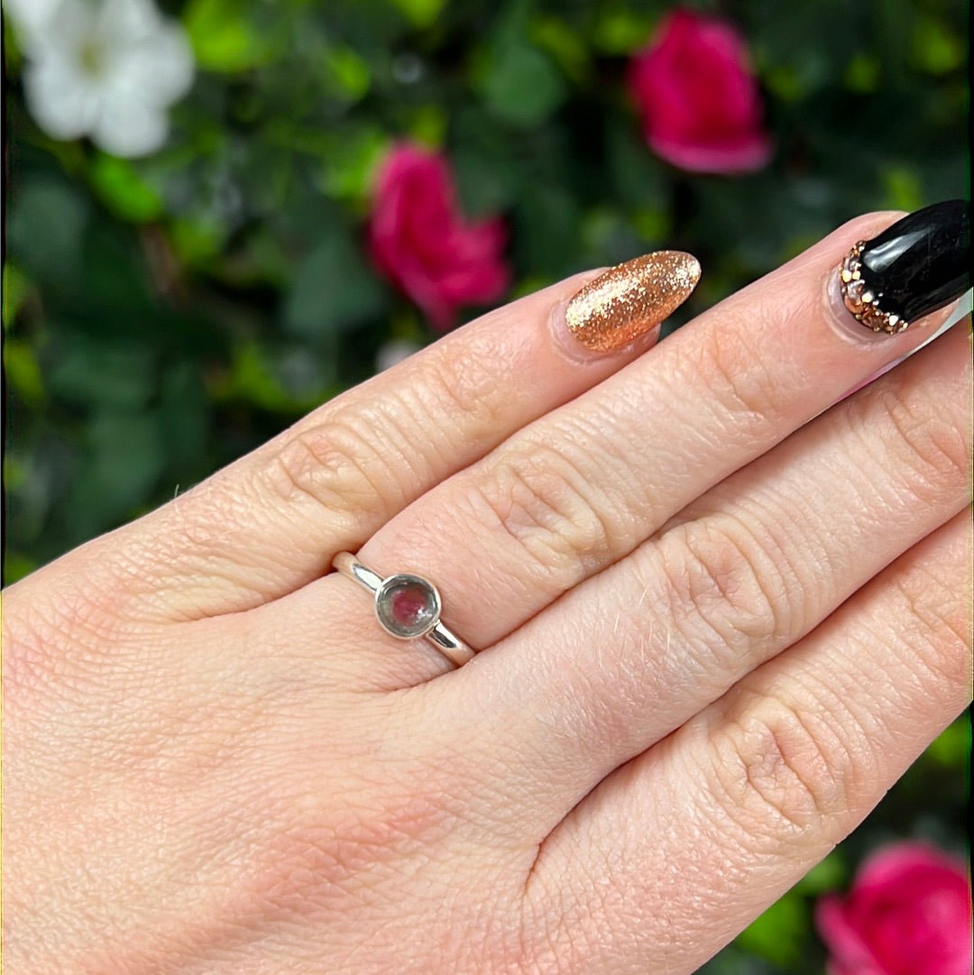 Watermelon Tourmaline 925 Ring - Size L 1/2