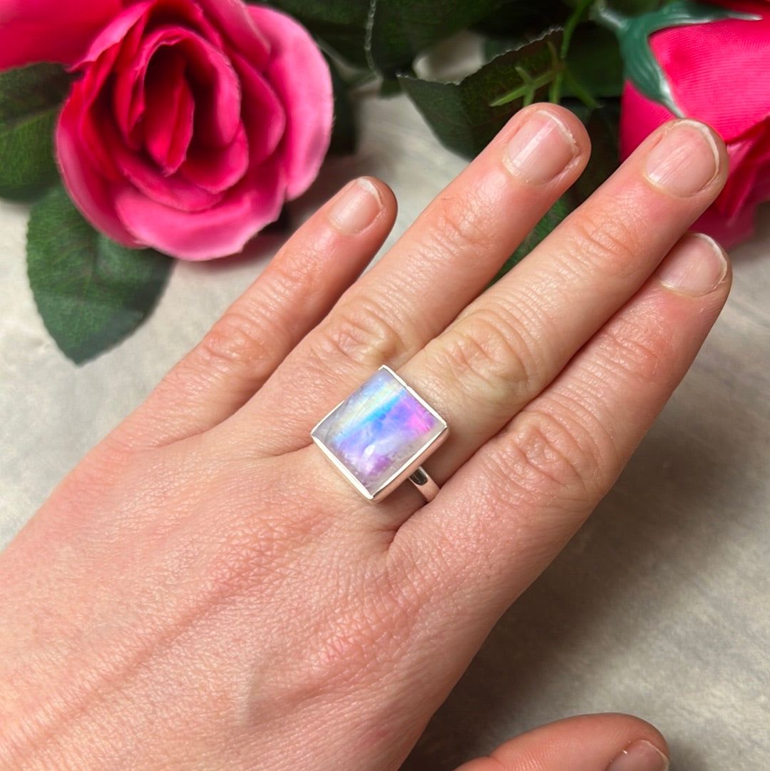 Pink Moonstone 925 Sterling Silver Ring -  Size M