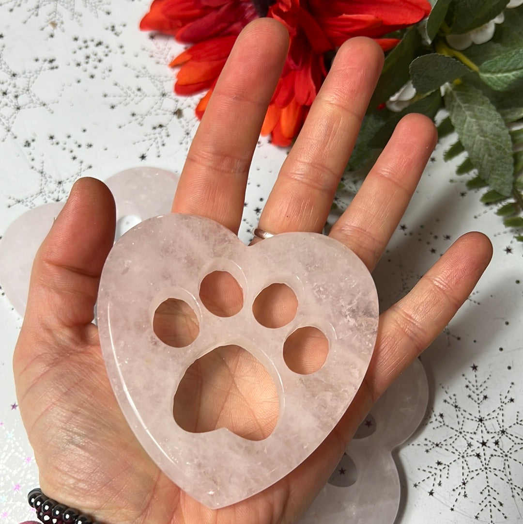 Rose Quartz Large Paw print heart - pet Rembrance memorial grief animal lover gift