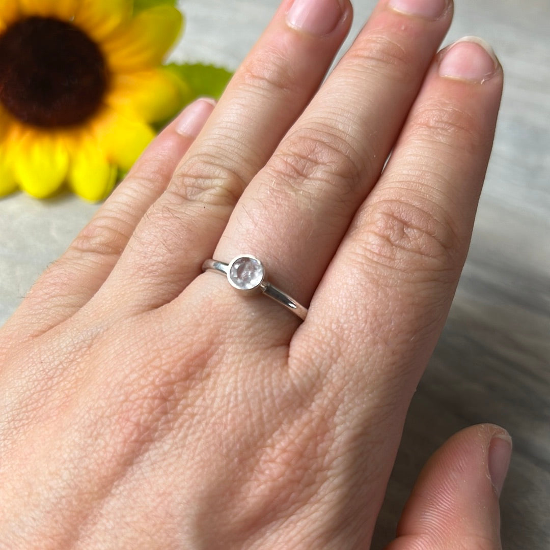 Morganite Facet 925 Silver Ring - Size P 1/2 - Q