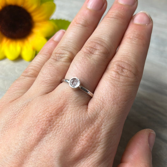 Morganite Facet 925 Silver Ring -  Size P 1/2 - Q