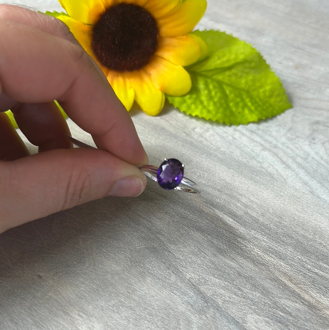 Amethyst Facet 925 Sterling Silver Ring -  Size S