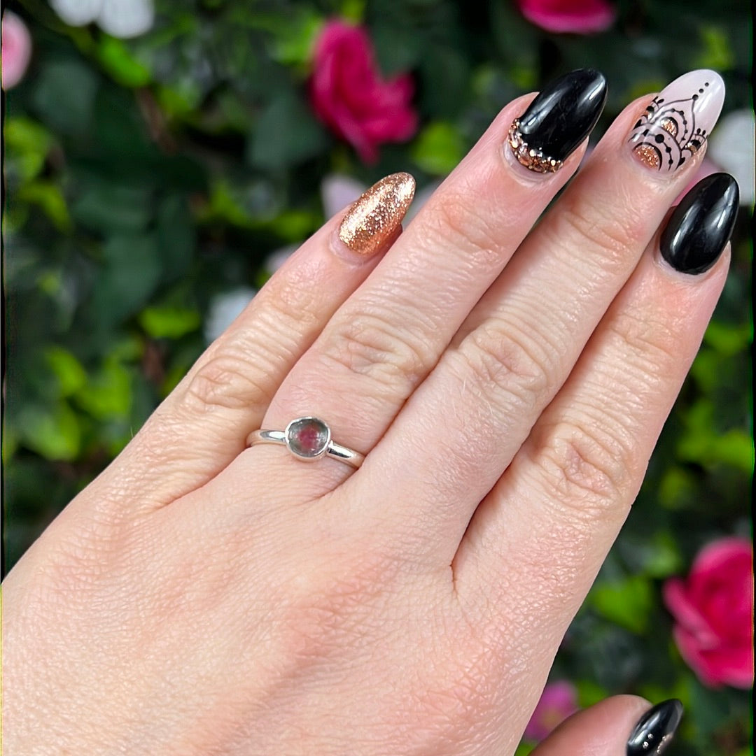 Watermelon Tourmaline 925 Ring - Size L 1/2