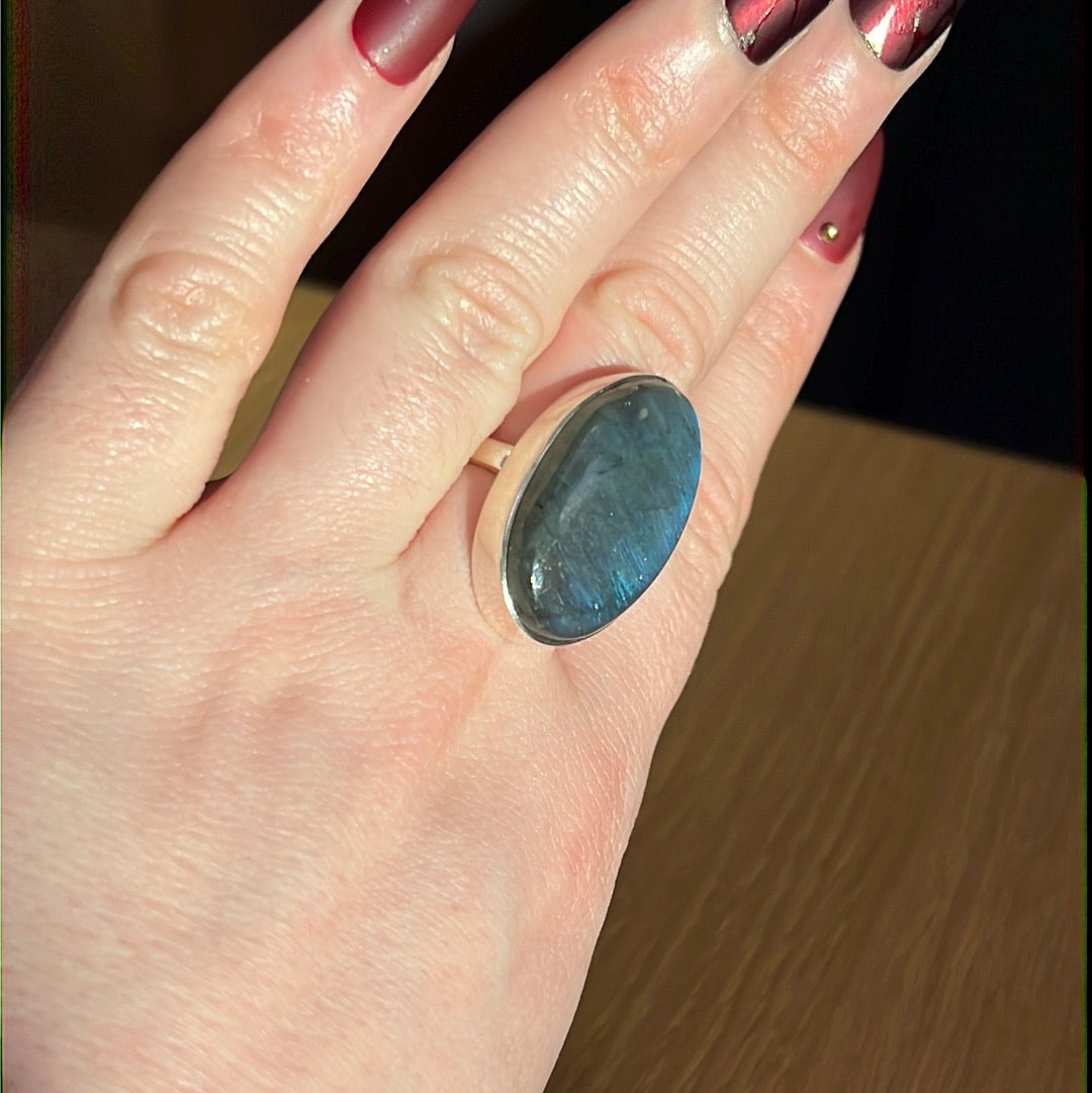 Labradorite AA GRADE 925 Silver Ring -  Size N 1/2