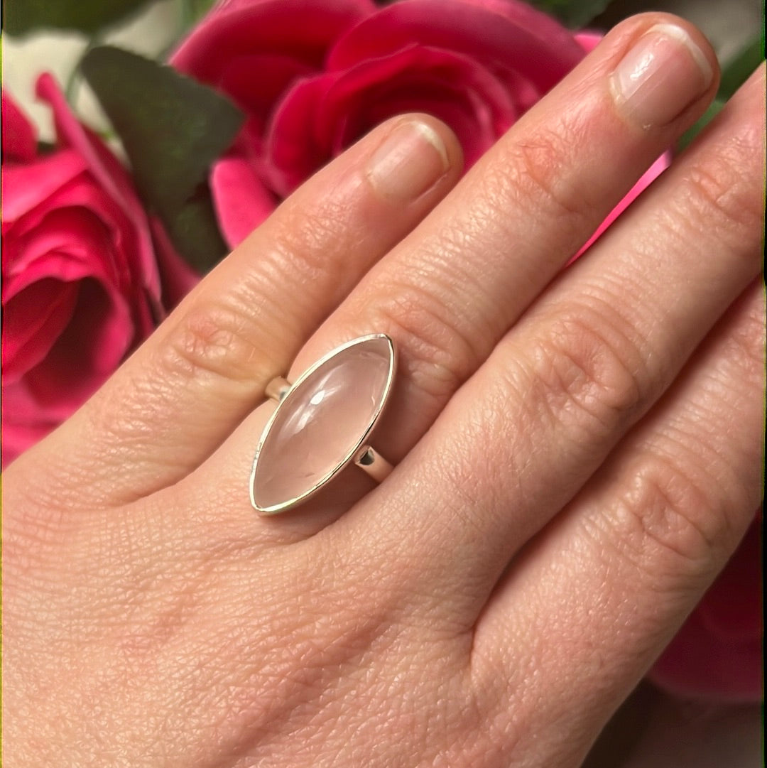 Rose Quartz 925 Sterling Silver Ring - Size K