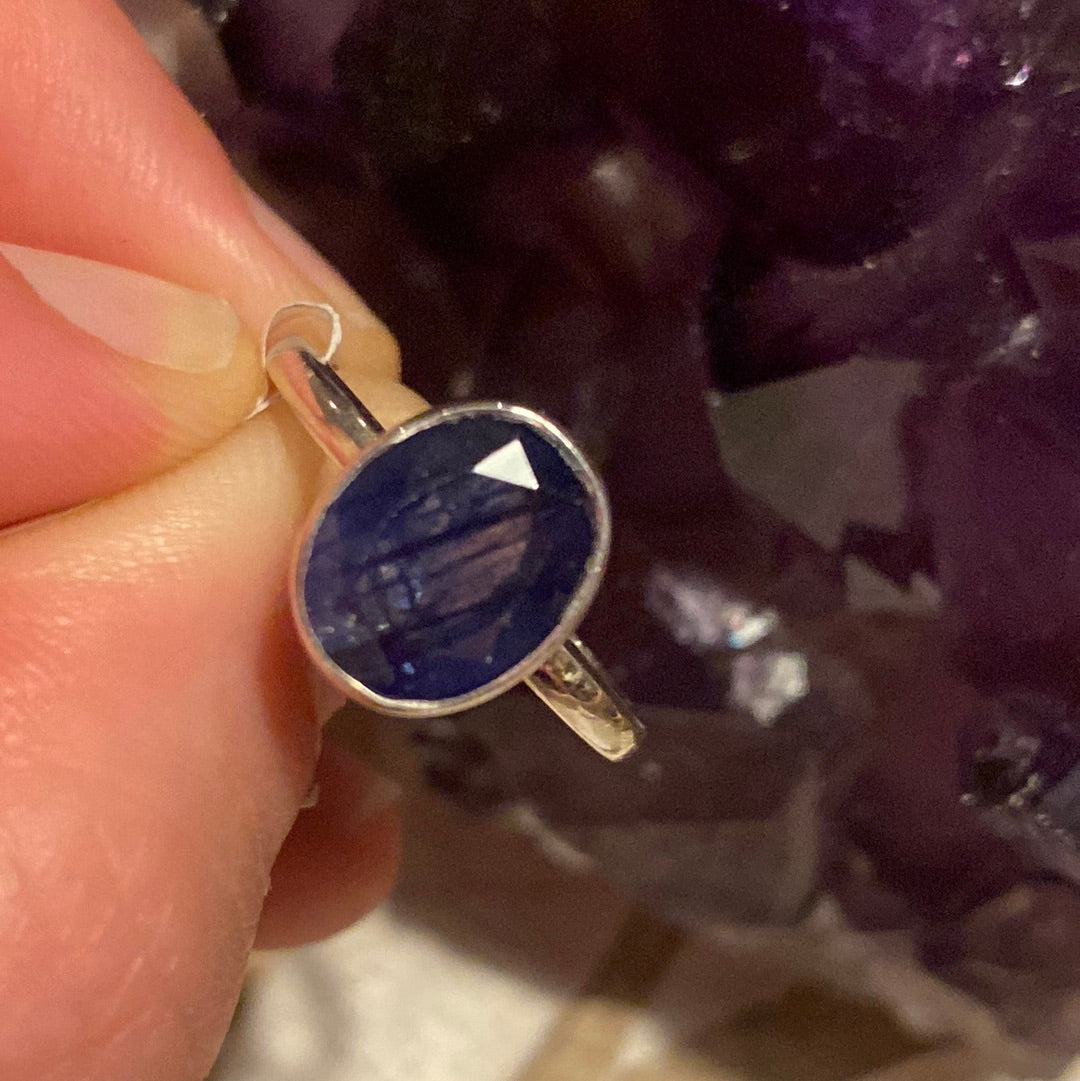 Sapphire 925 Facet Cut Sterling Silver Ring -  Size O - N 1/2