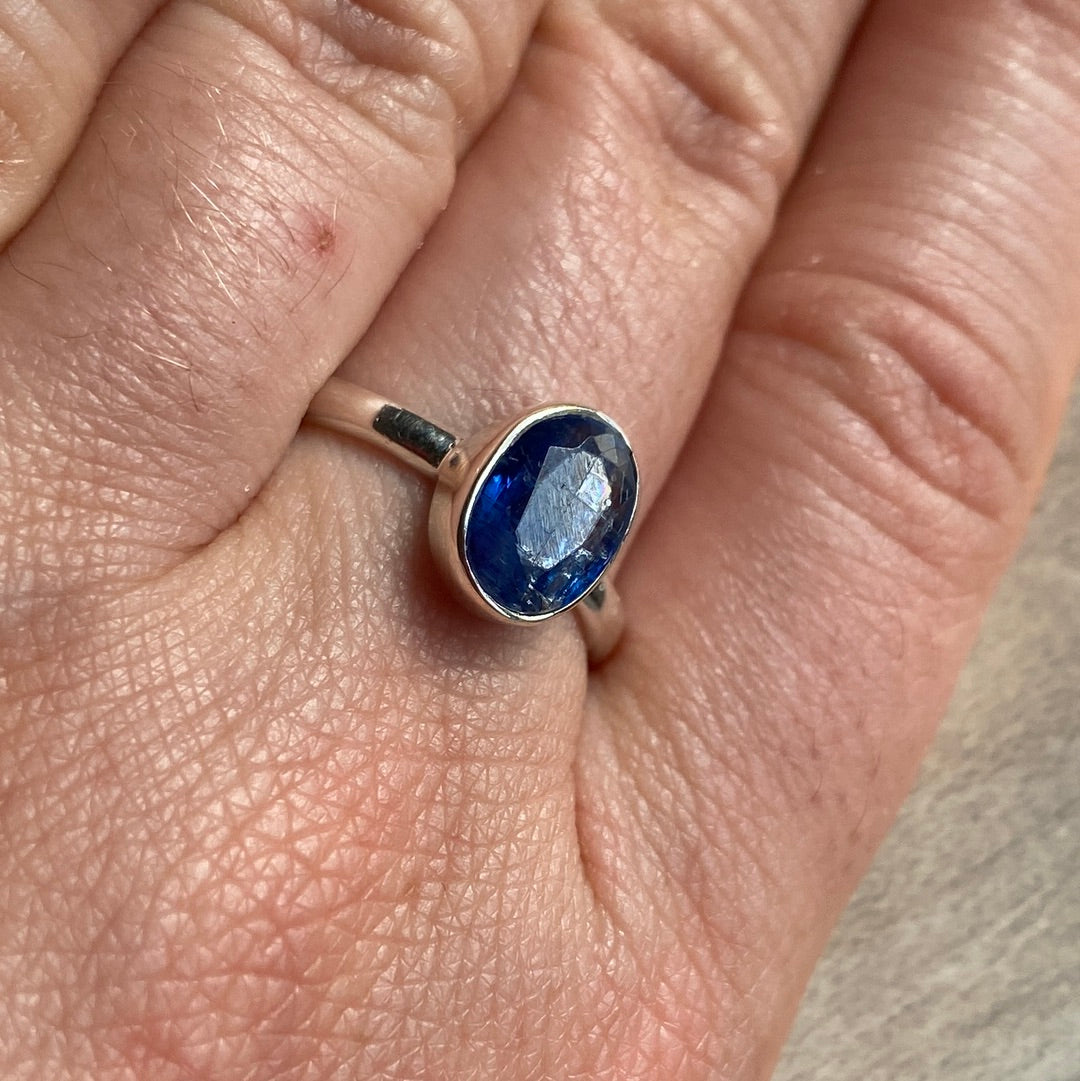 Kyanite Facet 925 Silver Ring -  Size N 1/2