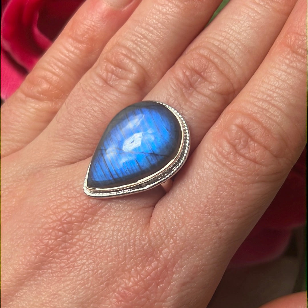 Labradorite Lab 925 Sterling Silver Ring - Size Q