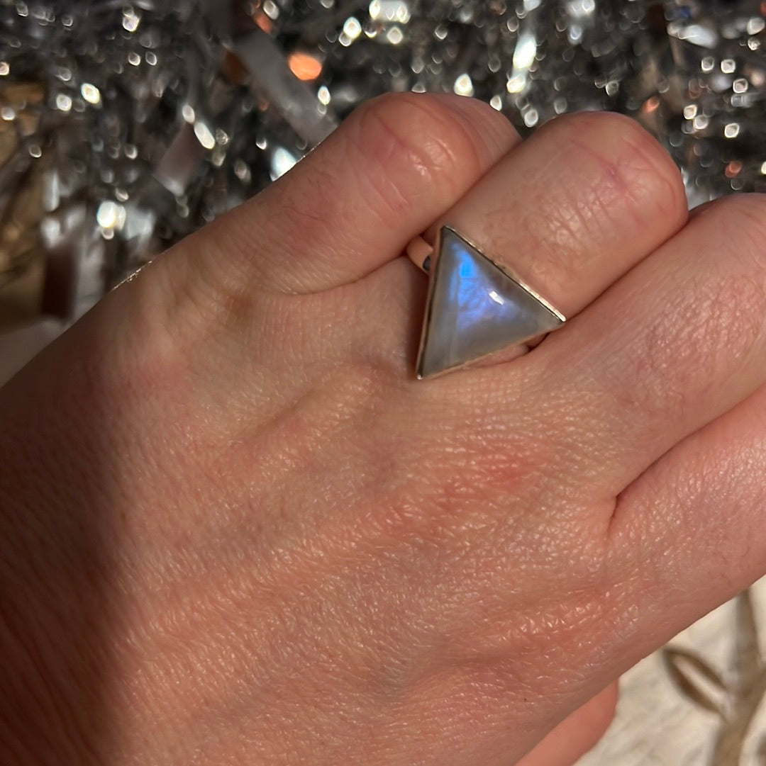 Moonstone Triangle 925 Silver Ring -  Size M