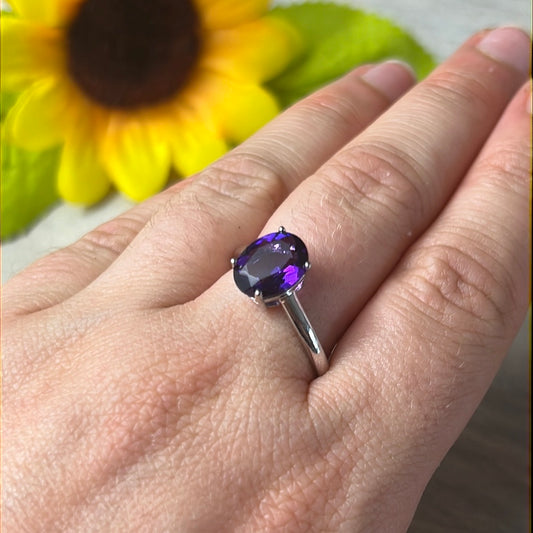 Amethyst Facet 925 Sterling Silver Ring -  Size S