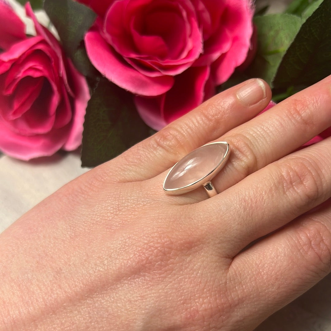 Rose Quartz 925 Sterling Silver Ring - Size K