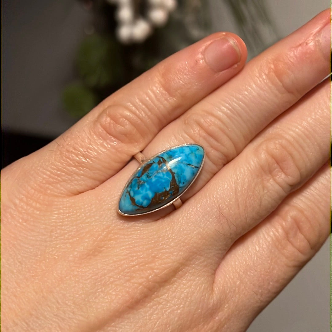 Copper Turquoise 925 Sterling Silver Ring -  Size L 1/2