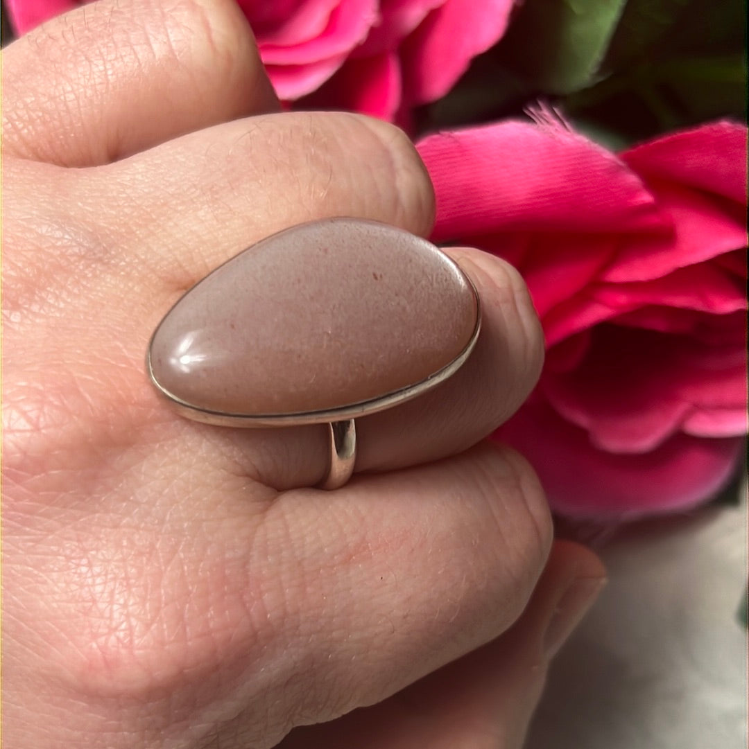 Peach Moonstone 925 Sterling Silver Ring -  Size O - O 1/2