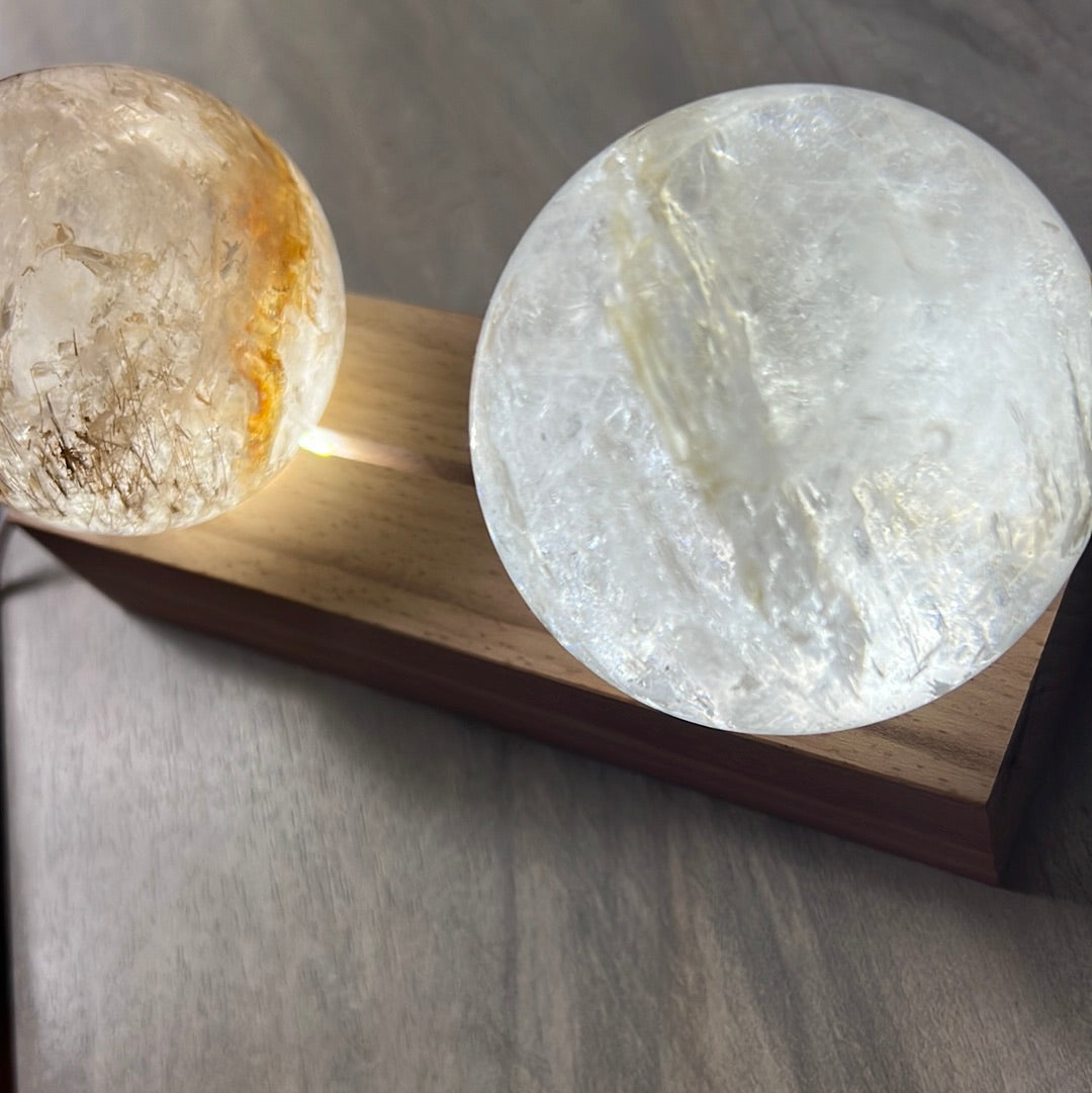 Wood Double 2 Light base stand lamp - USB