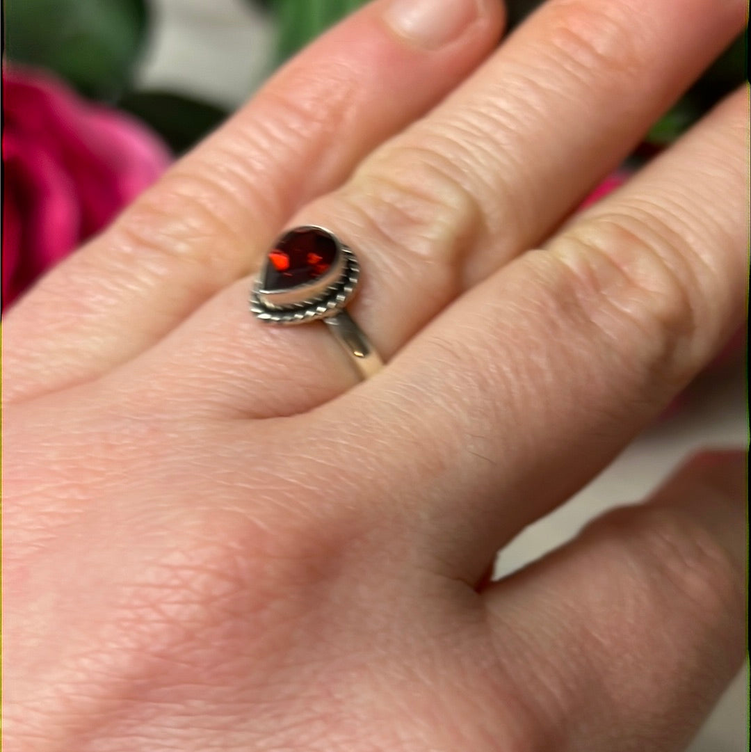 Garnet Facet 925 Silver Ring - Size L 1/2
