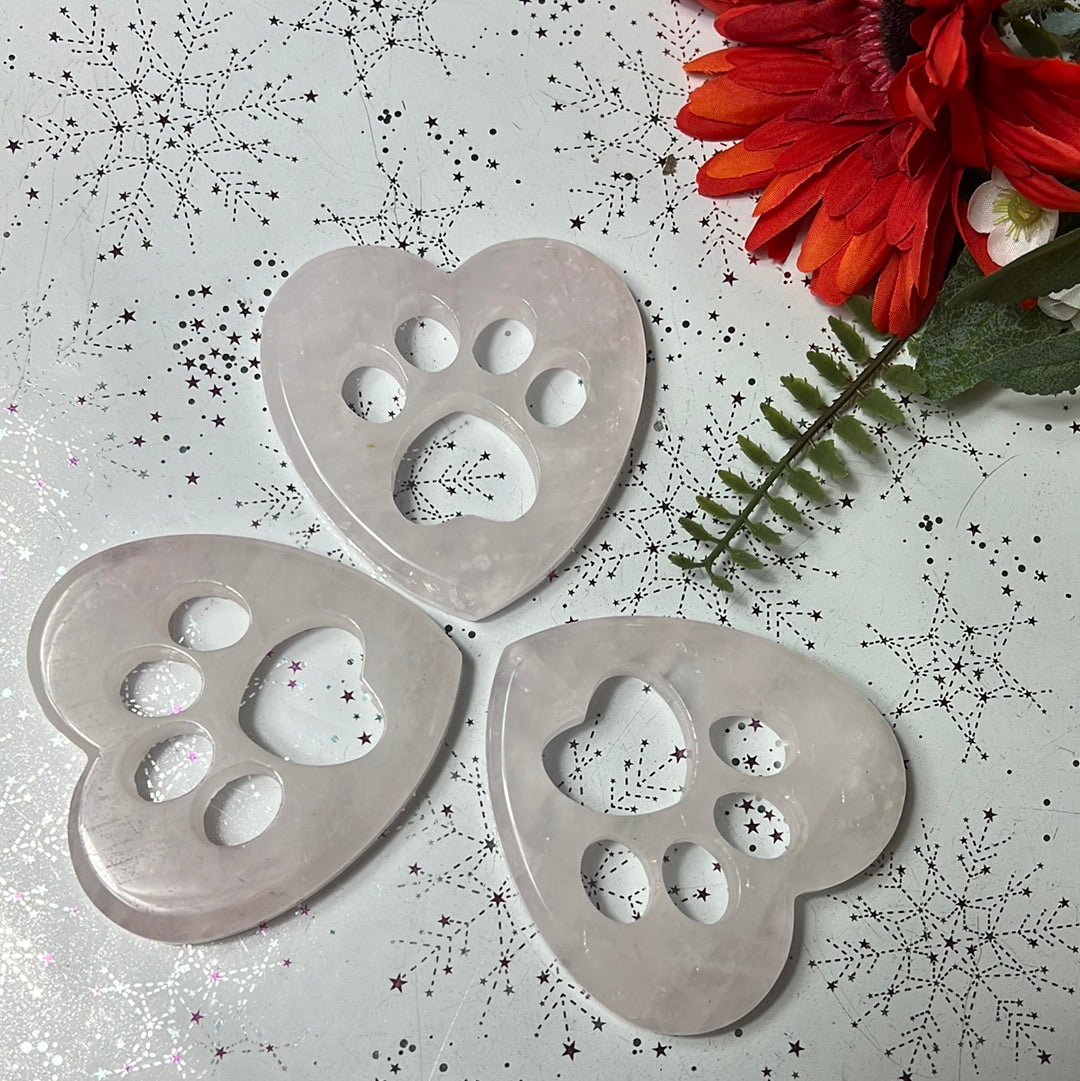 Rose Quartz Large Paw print heart - pet Rembrance memorial grief animal lover gift