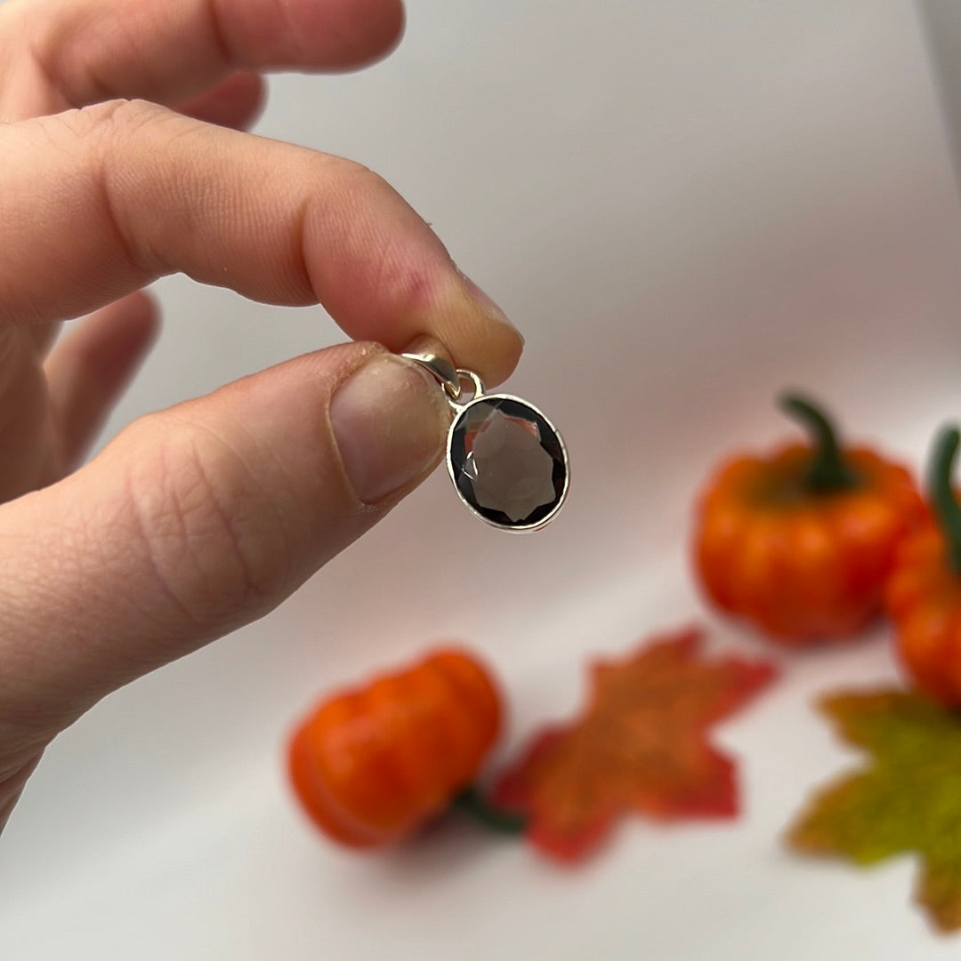 Smoky Quartz Facet Pendant 925 Silver