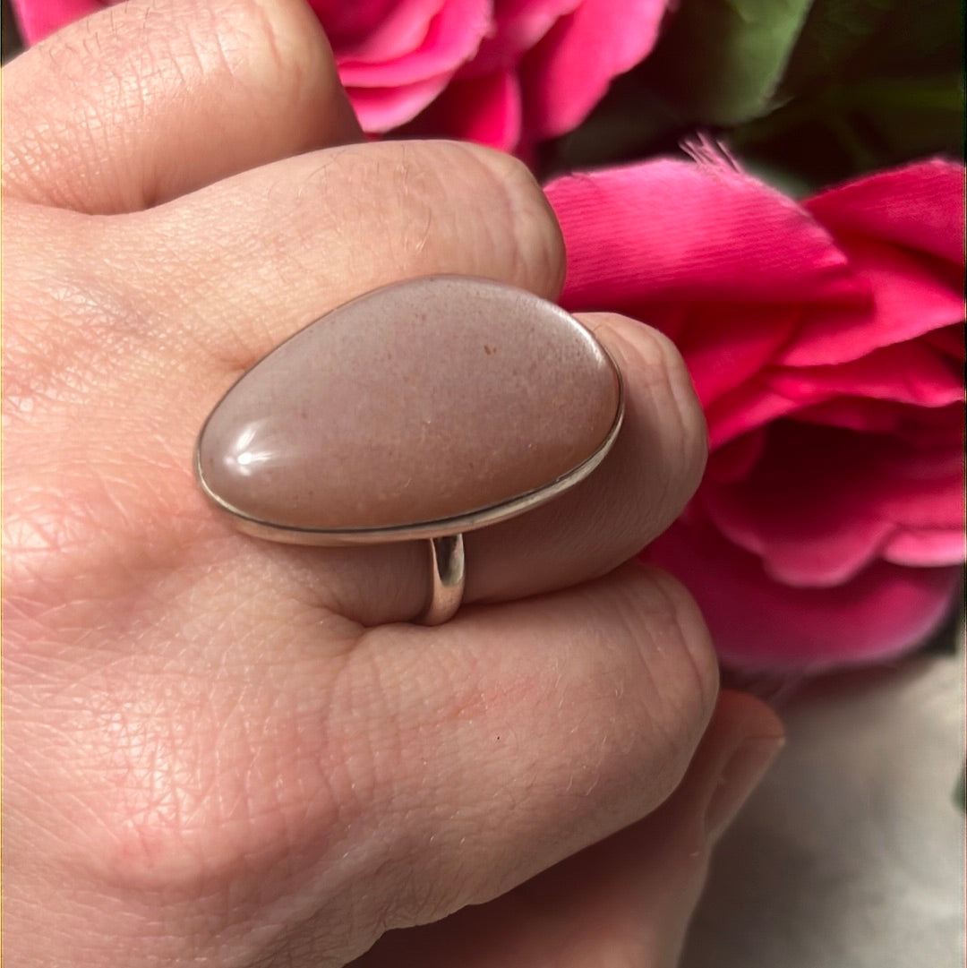 Peach Moonstone 925 Sterling Silver Ring -  Size O - O 1/2