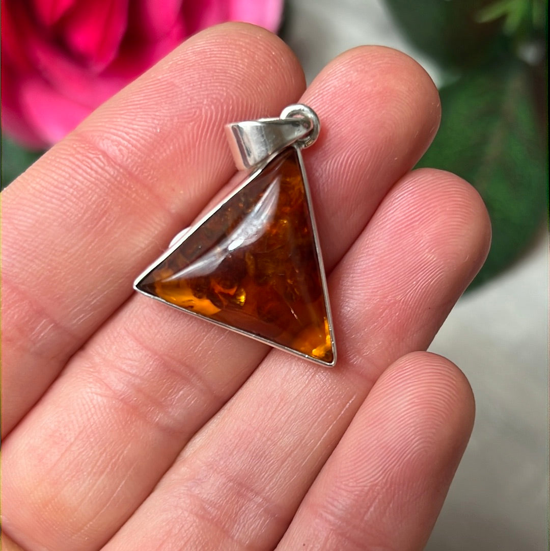 Amber Triangle Pendant 925 Sterling Silver