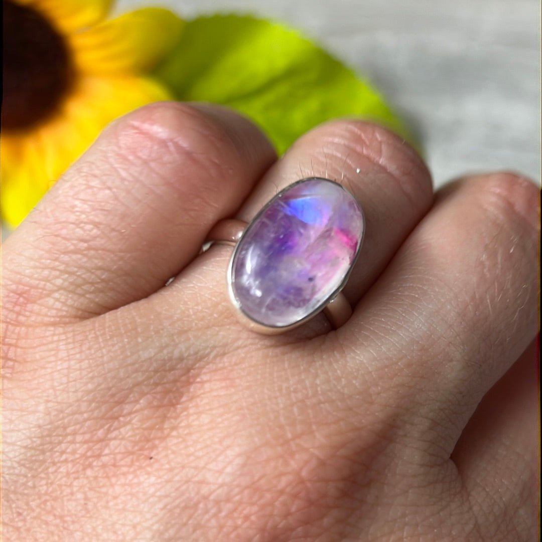Pink Moonstone 925 Silver Ring - Size L 1/2