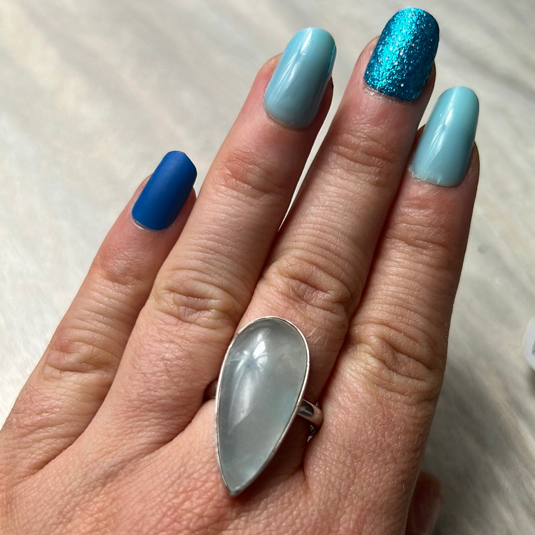 Aquatine Lemurian Calcite 925 Sterling Silver Ring -  Size P 1/2