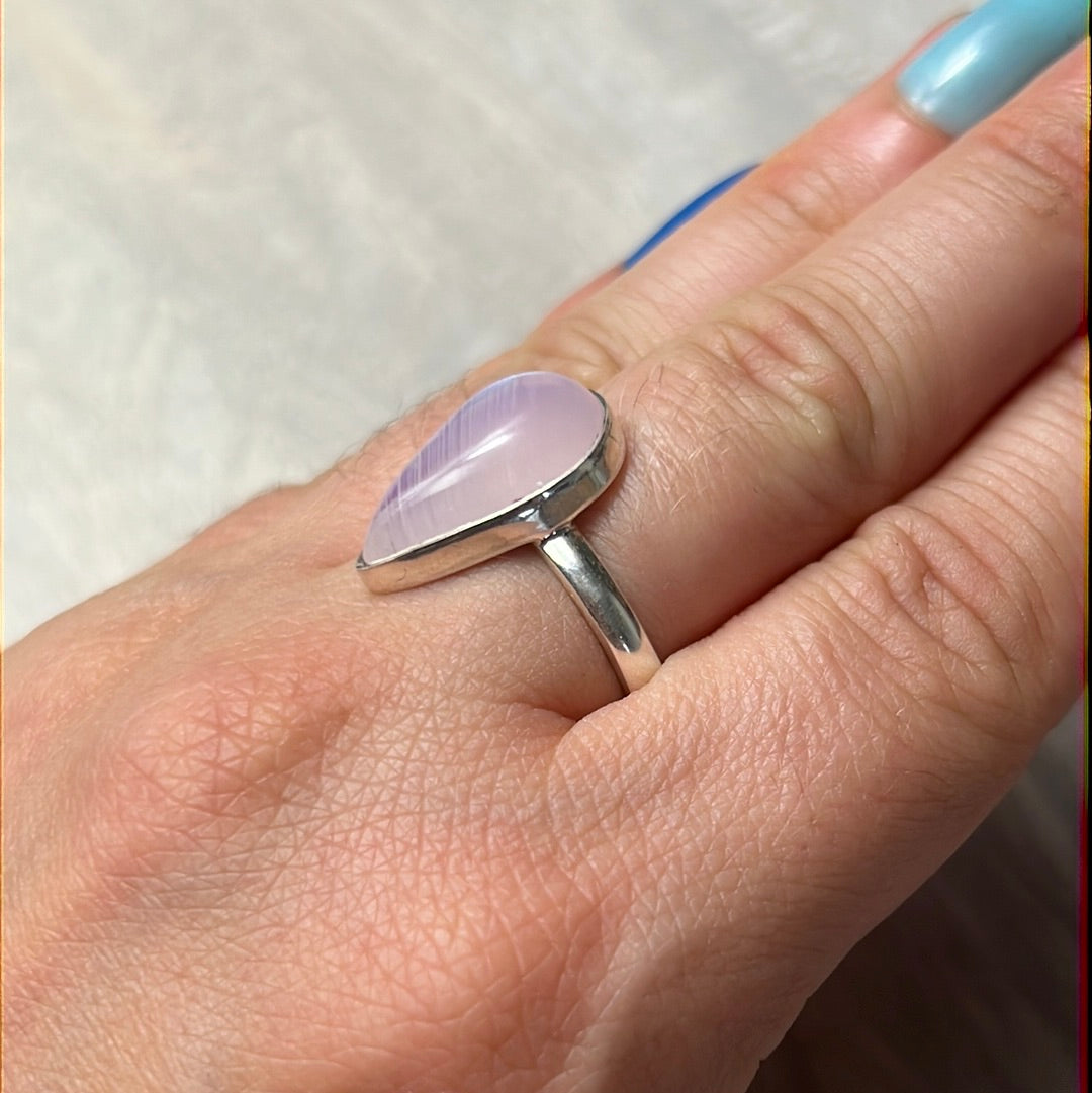 Pink Moonstone 925 Silver Ring -  Size N 1/2
