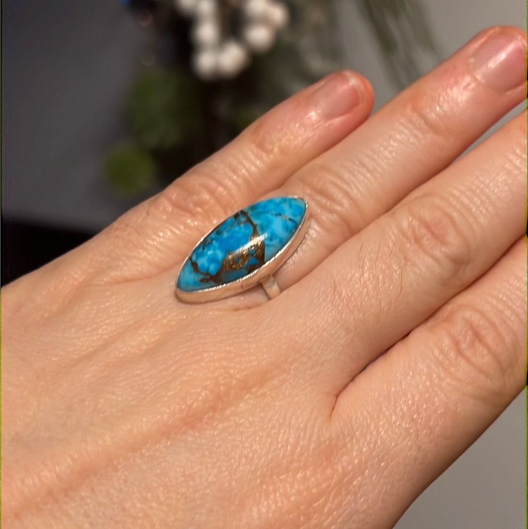 Copper Turquoise 925 Sterling Silver Ring -  Size L 1/2