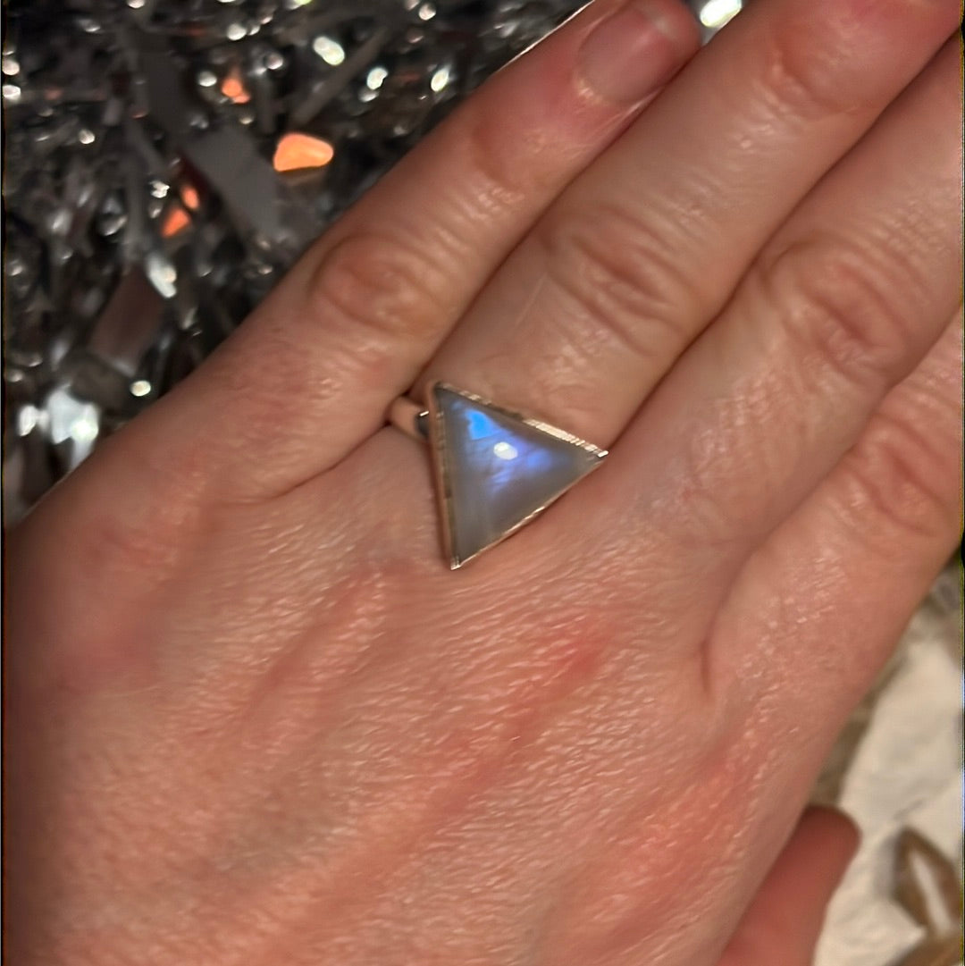 Moonstone Triangle 925 Silver Ring -  Size M