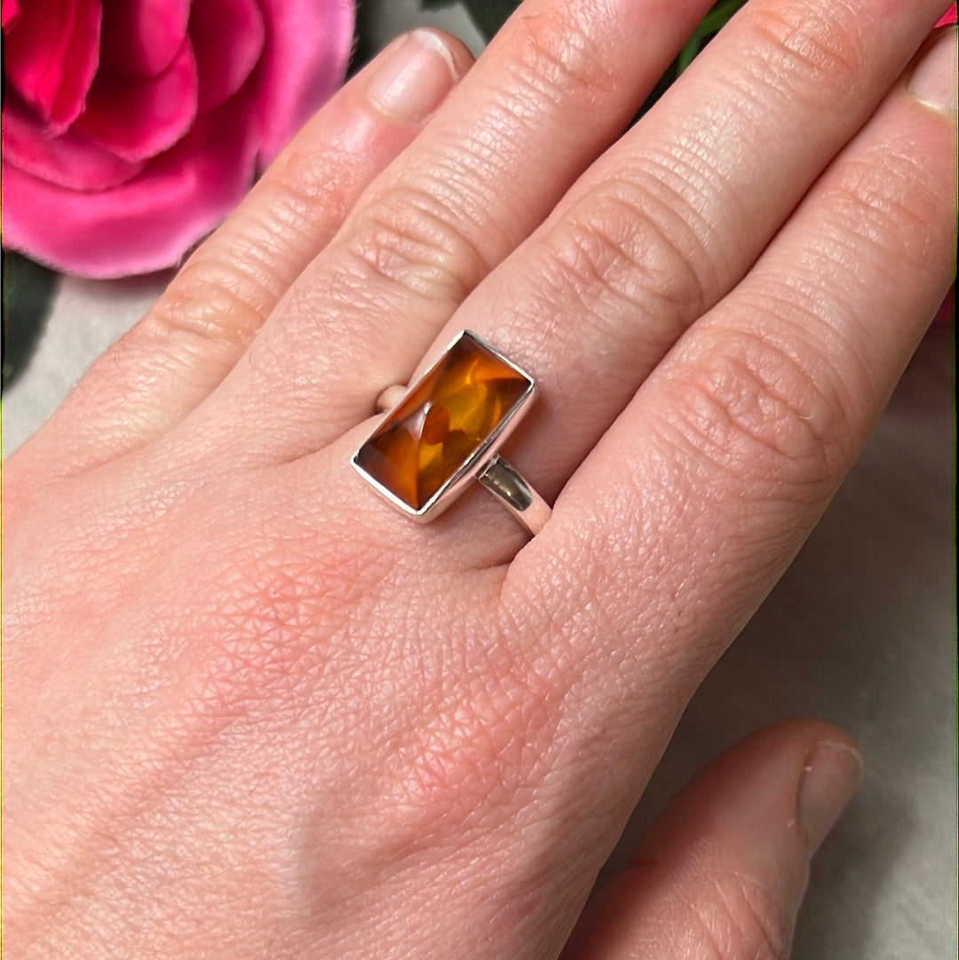 Amber 925 Sterling Silver Ring -  Size S