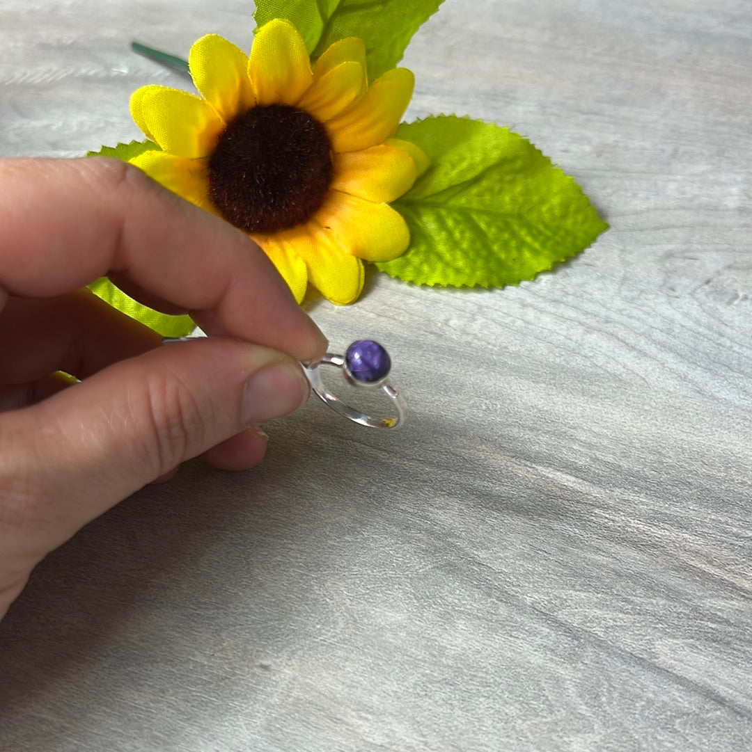 Charoite 925 Sterling Silver Ring -  Size M