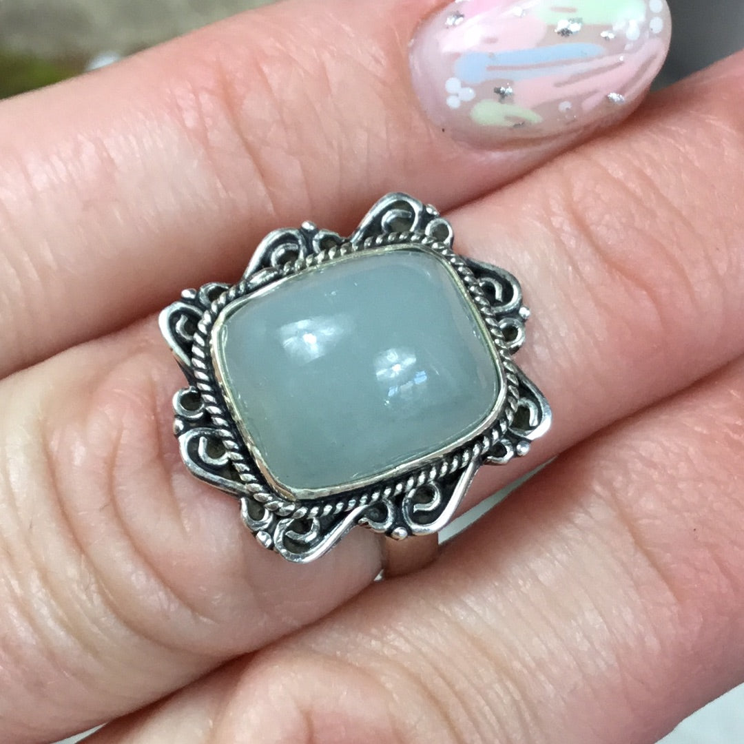 Aquamarine 925 Silver Ring -  Size N