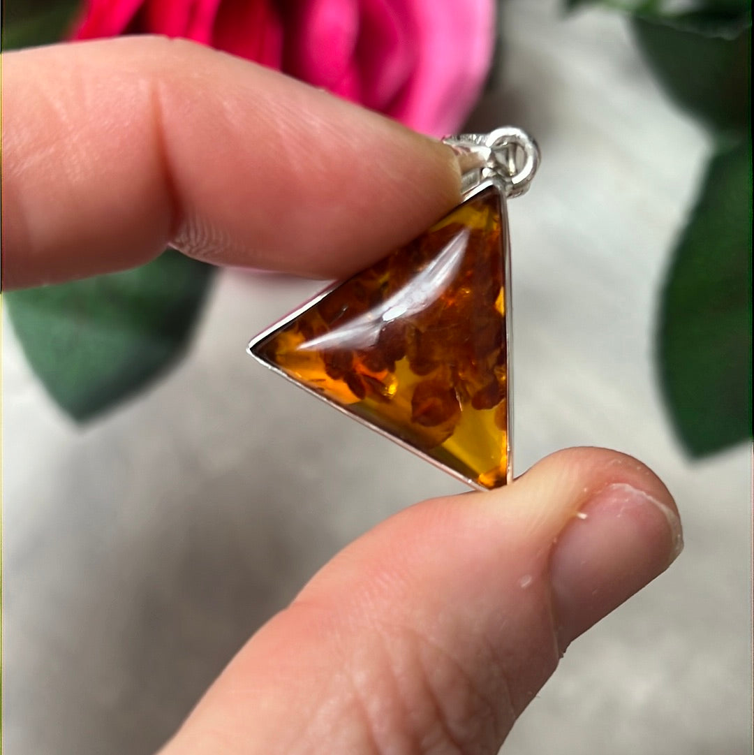 Amber Triangle Pendant 925 Sterling Silver