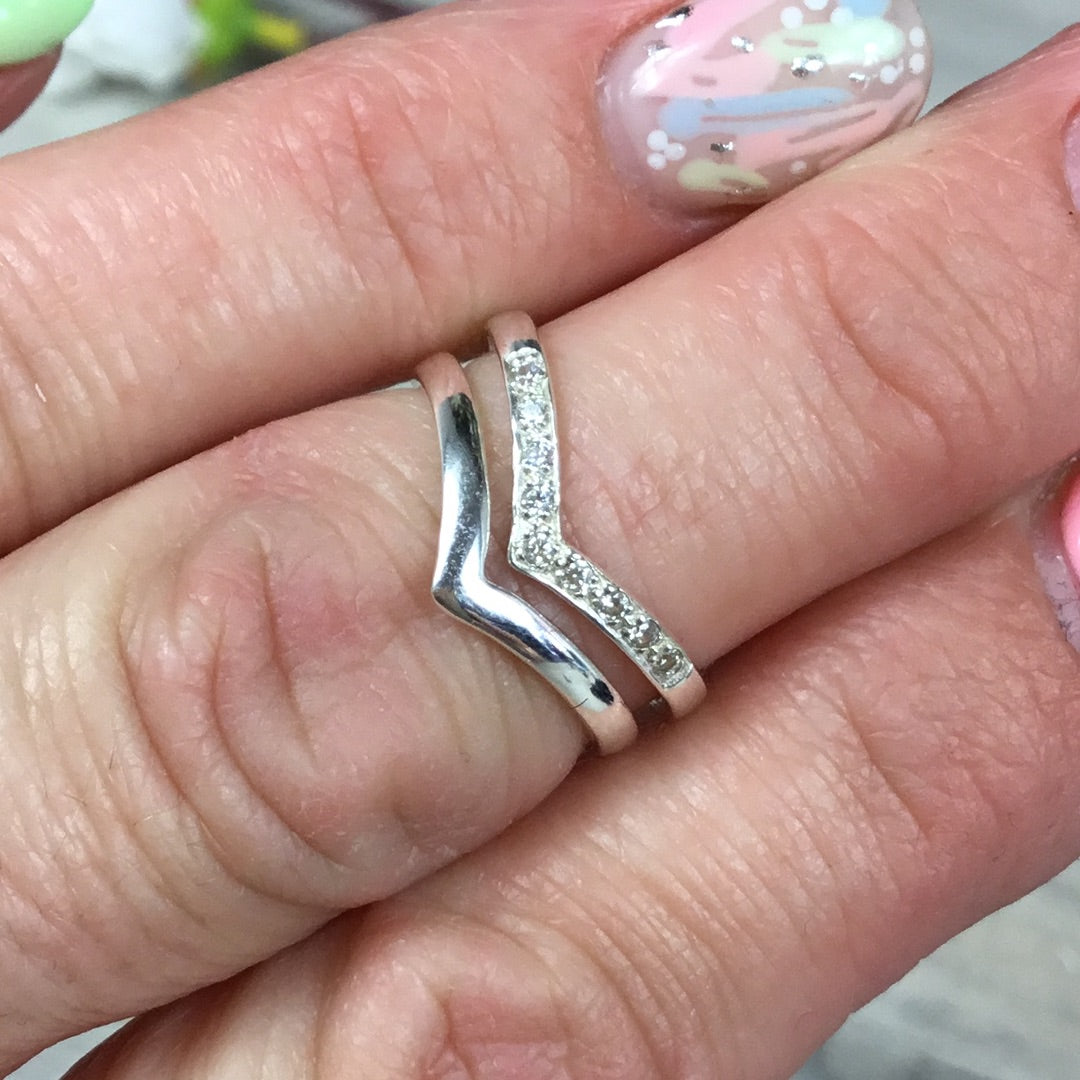 Dual CZ Wishbone 925 Sterling Silver Stacker Ring