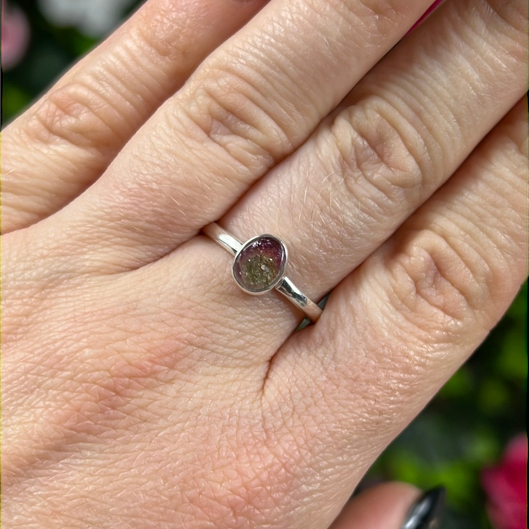 Watermelon Tourmaline 925 Ring - Size O