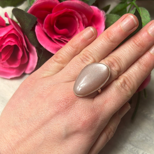 Peach Moonstone 925 Sterling Silver Ring -  Size O - O 1/2