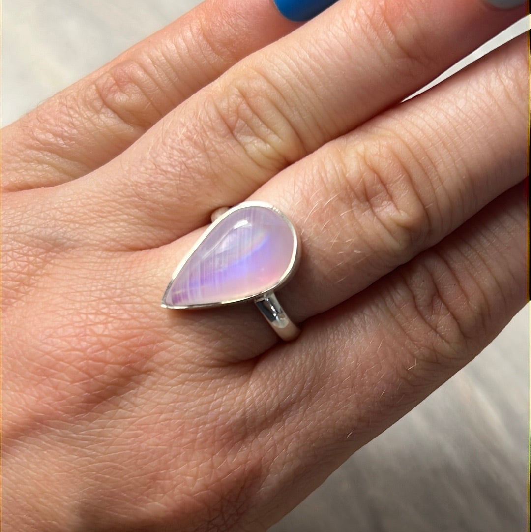 Pink Moonstone 925 Silver Ring -  Size N 1/2