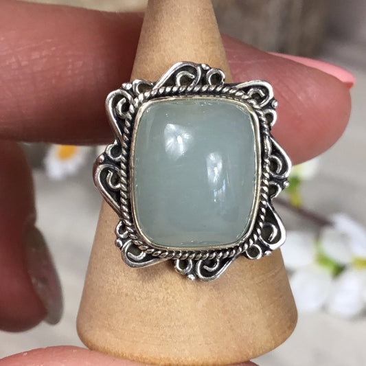 Aquamarine 925 Silver Ring -  Size N