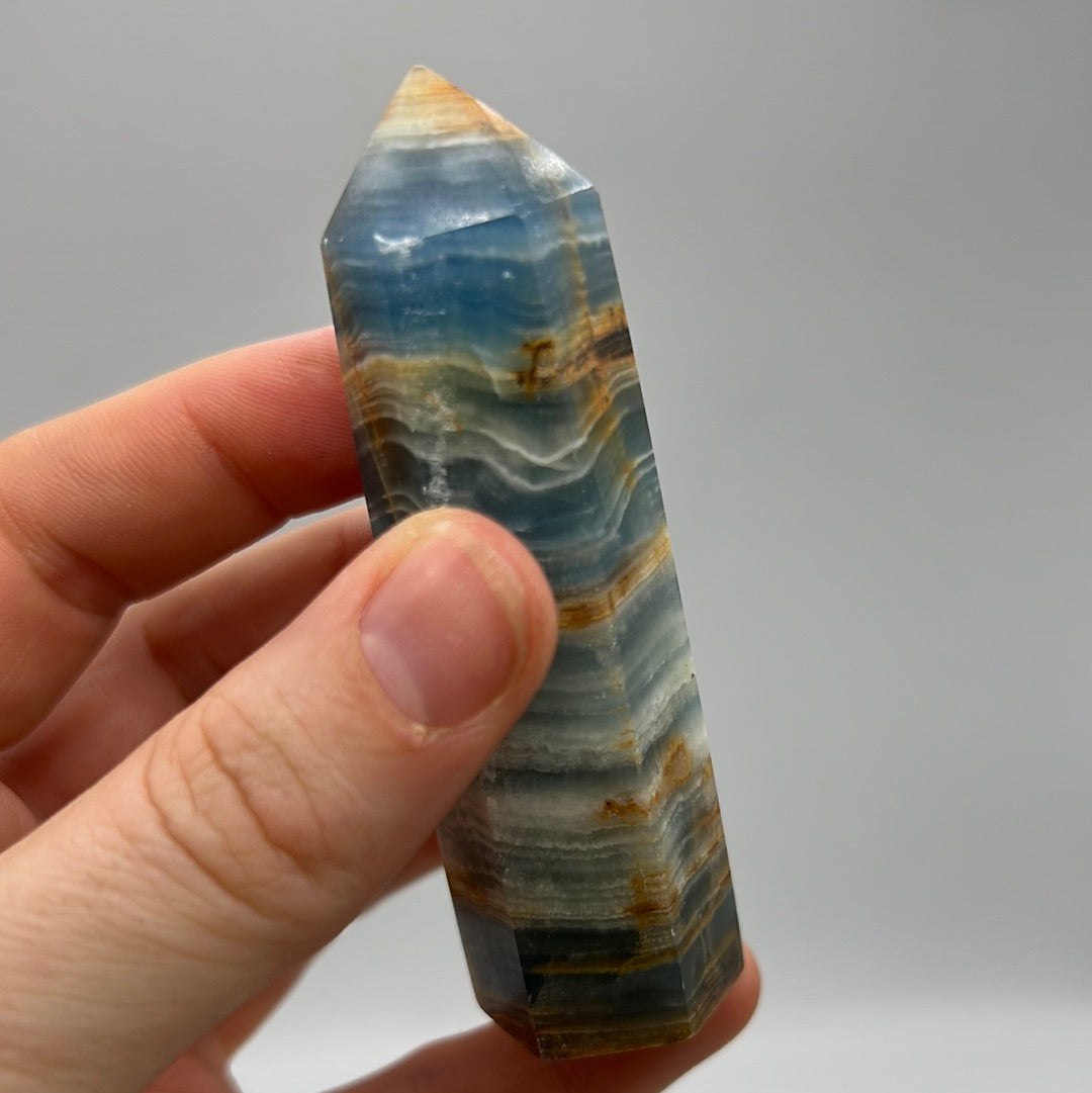 Aquatine Lemurian Calcite Tower (blue onyx)