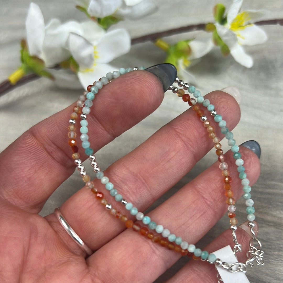 Crystal Bracelet with 10 silver beads - 925 Silver Adjustable