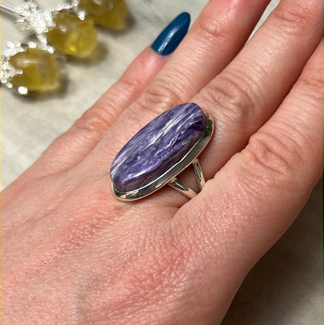 Charoite 925 Silver Ring - Size P